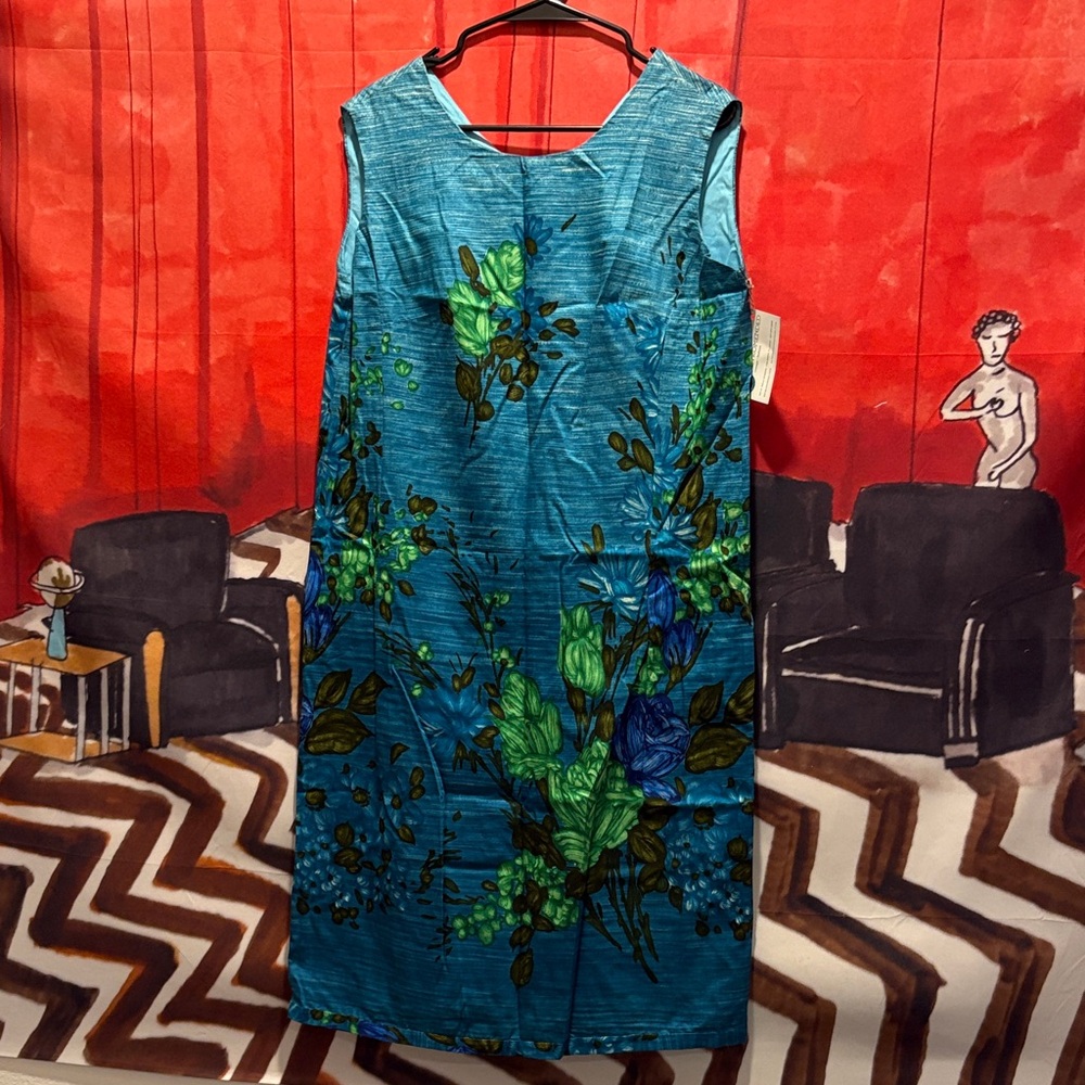 Vintage Blue Floral Midi Dress